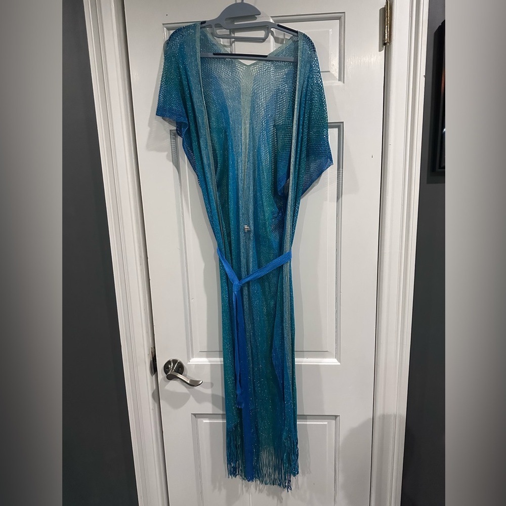 Luli Fama Turquoise Sheer sparkle Cover-Up - Picture 2 of 7